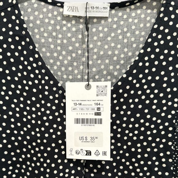 Zara Girls Black and White Polka Dot Dress SZ 13-14 NWT - Picture 3 of 4